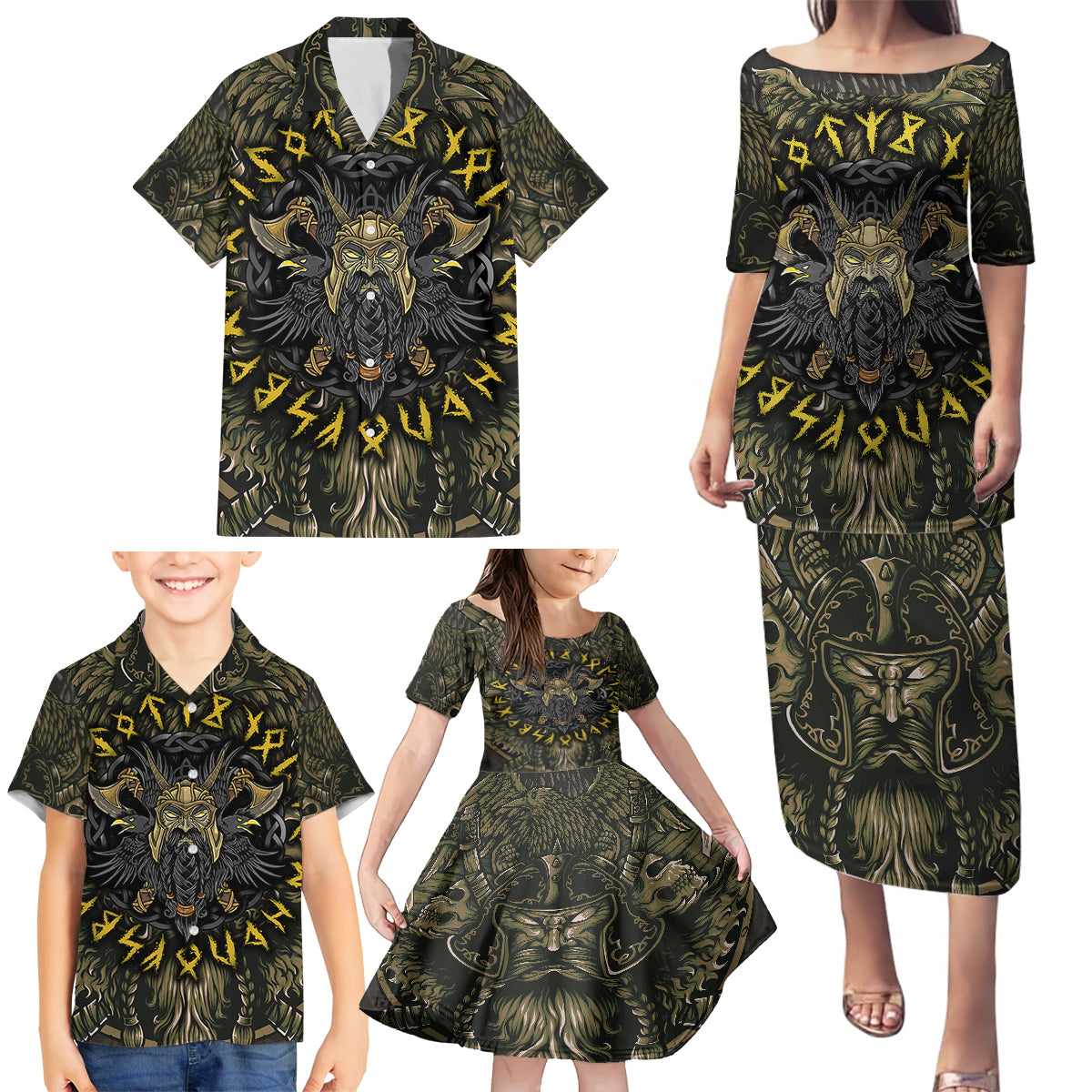 Viking Warrior Family Matching Puletasi Dress and Hawaiian Shirt - Wonder Print Shop