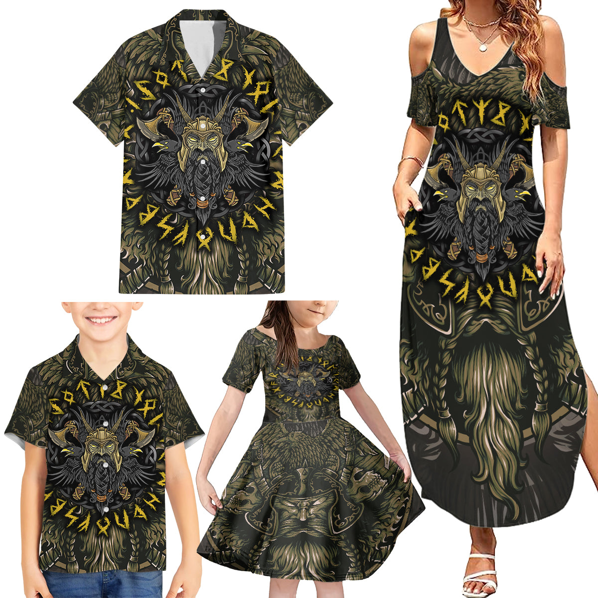 Viking Warrior Family Matching Summer Maxi Dress and Hawaiian Shirt - Wonder Print Shop