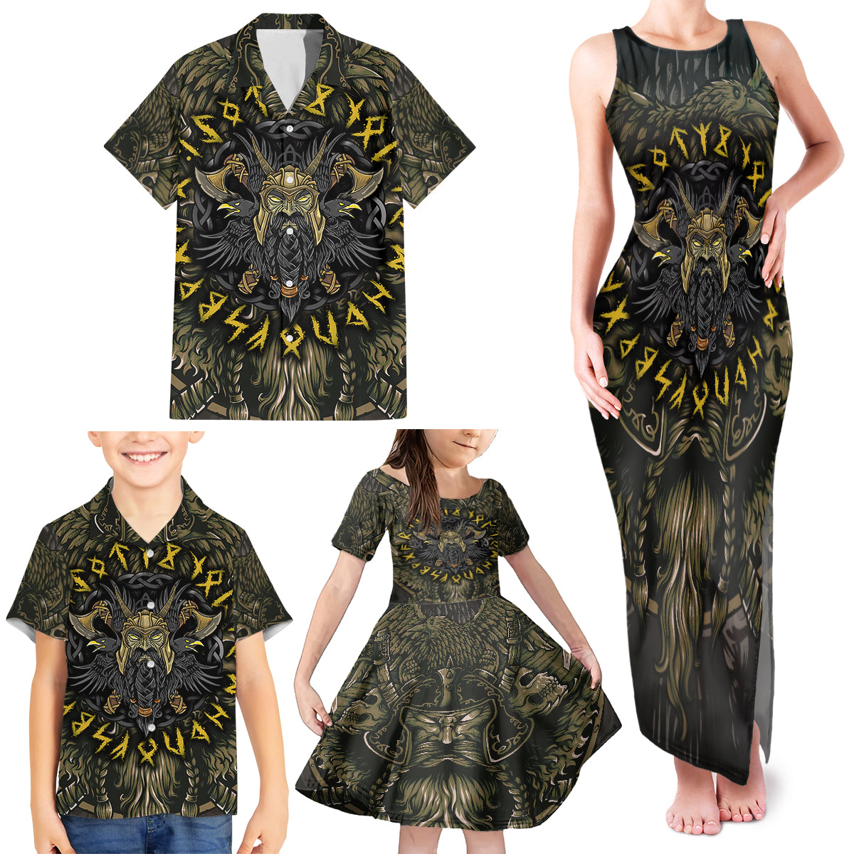 Viking Warrior Family Matching Tank Maxi Dress and Hawaiian Shirt - Wonder Print Shop
