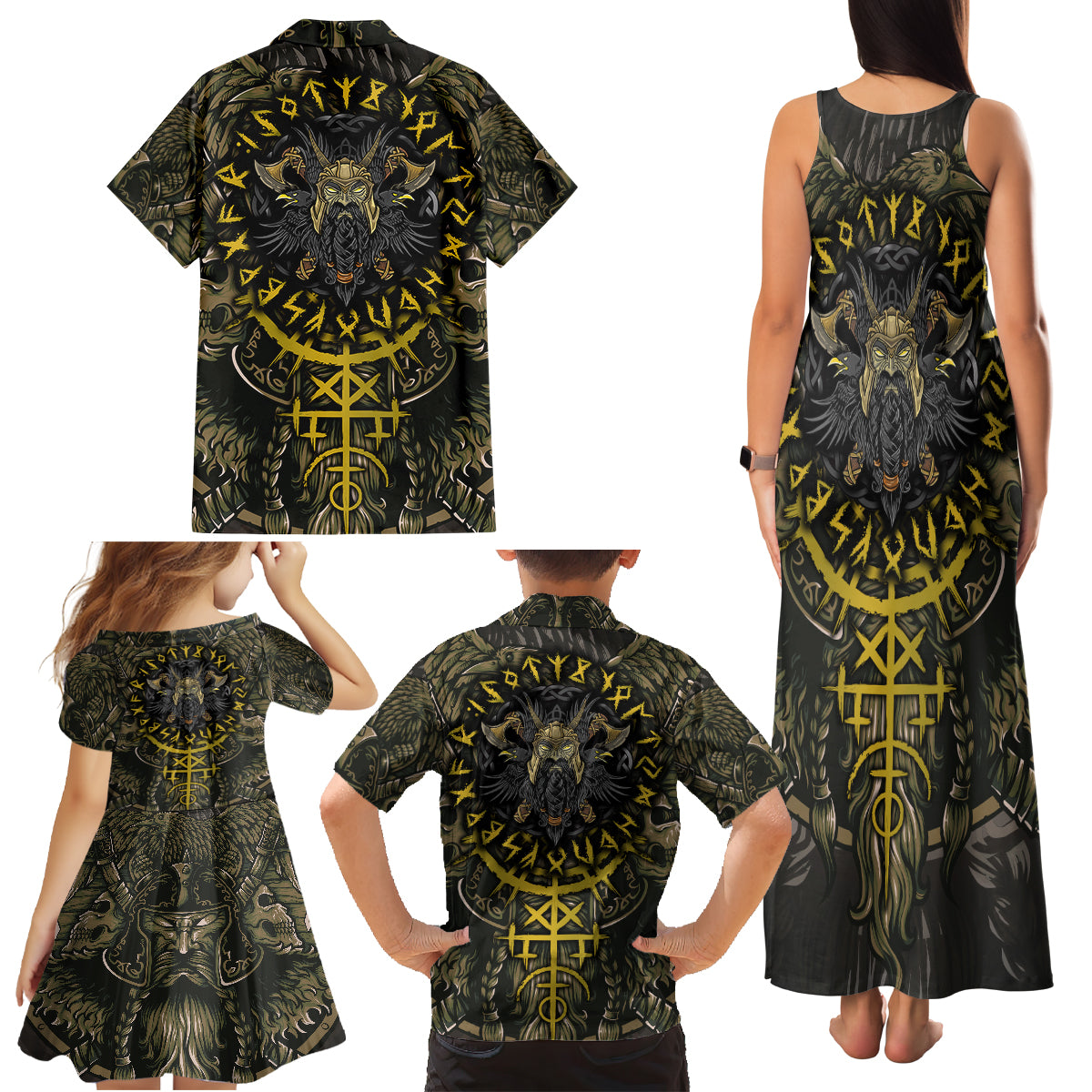Viking Warrior Family Matching Tank Maxi Dress and Hawaiian Shirt - Wonder Print Shop