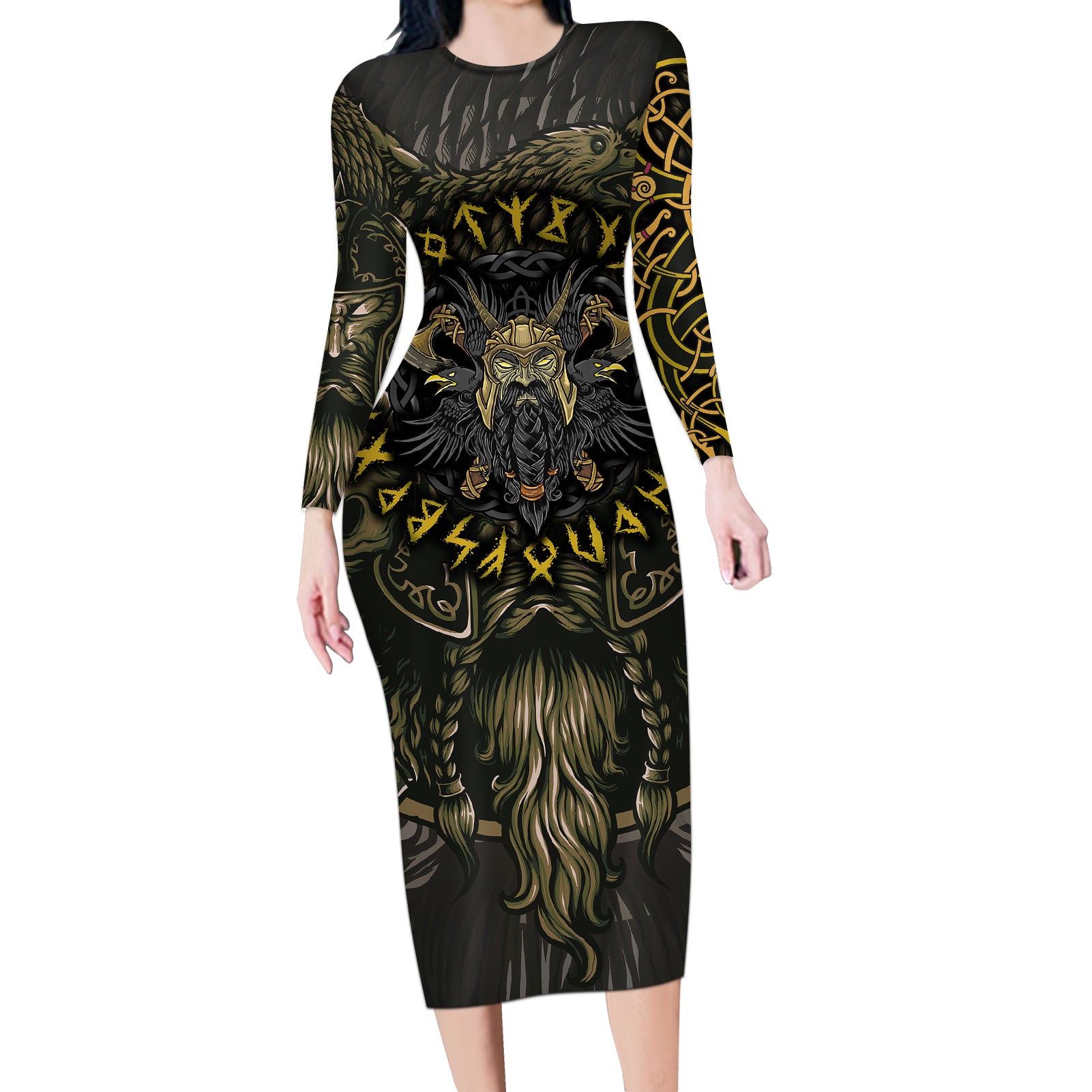 Viking Warrior Long Sleeve Bodycon Dress - Wonder Print Shop
