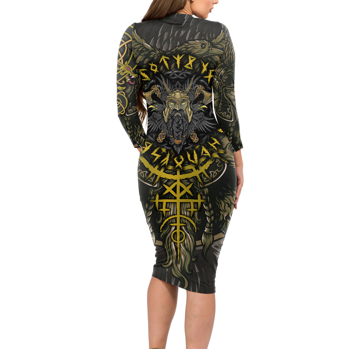 Viking Warrior Long Sleeve Bodycon Dress - Wonder Print Shop
