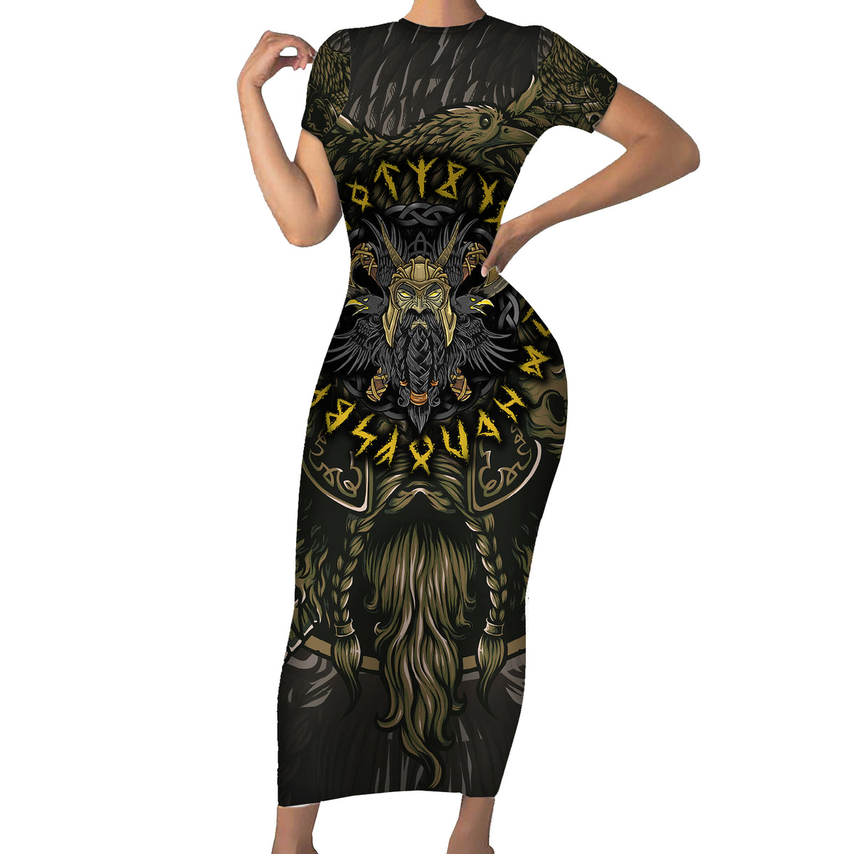 Viking Warrior Short Sleeve Bodycon Dress - Wonder Print Shop