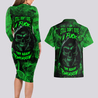 Skull Couples Matching Long Sleeve Bodycon Dress and Hawaiian Shirt Try Again Tomorrow - Wonder Print Shop