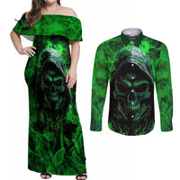 Skull Couples Matching Off Shoulder Maxi Dress and Long Sleeve Button Shirts Try Again Tomorrow - Wonder Print Shop