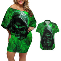 Skull Couples Matching Off Shoulder Short Dress and Hawaiian Shirt Try Again Tomorrow - Wonder Print Shop
