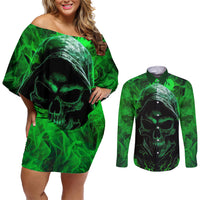 Skull Couples Matching Off Shoulder Short Dress and Long Sleeve Button Shirts Try Again Tomorrow - Wonder Print Shop
