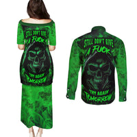 Skull Couples Matching Puletasi Dress and Long Sleeve Button Shirts Try Again Tomorrow - Wonder Print Shop