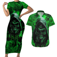 Skull Couples Matching Short Sleeve Bodycon Dress and Hawaiian Shirt Try Again Tomorrow - Wonder Print Shop