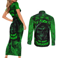 Skull Couples Matching Short Sleeve Bodycon Dress and Long Sleeve Button Shirts Try Again Tomorrow - Wonder Print Shop