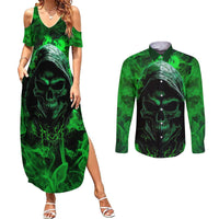 Skull Couples Matching Summer Maxi Dress and Long Sleeve Button Shirts Try Again Tomorrow - Wonder Print Shop