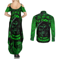 Skull Couples Matching Summer Maxi Dress and Long Sleeve Button Shirts Try Again Tomorrow - Wonder Print Shop