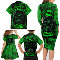 Skull Family Matching Long Sleeve Bodycon Dress and Hawaiian Shirt Try Again Tomorrow - Wonder Print Shop