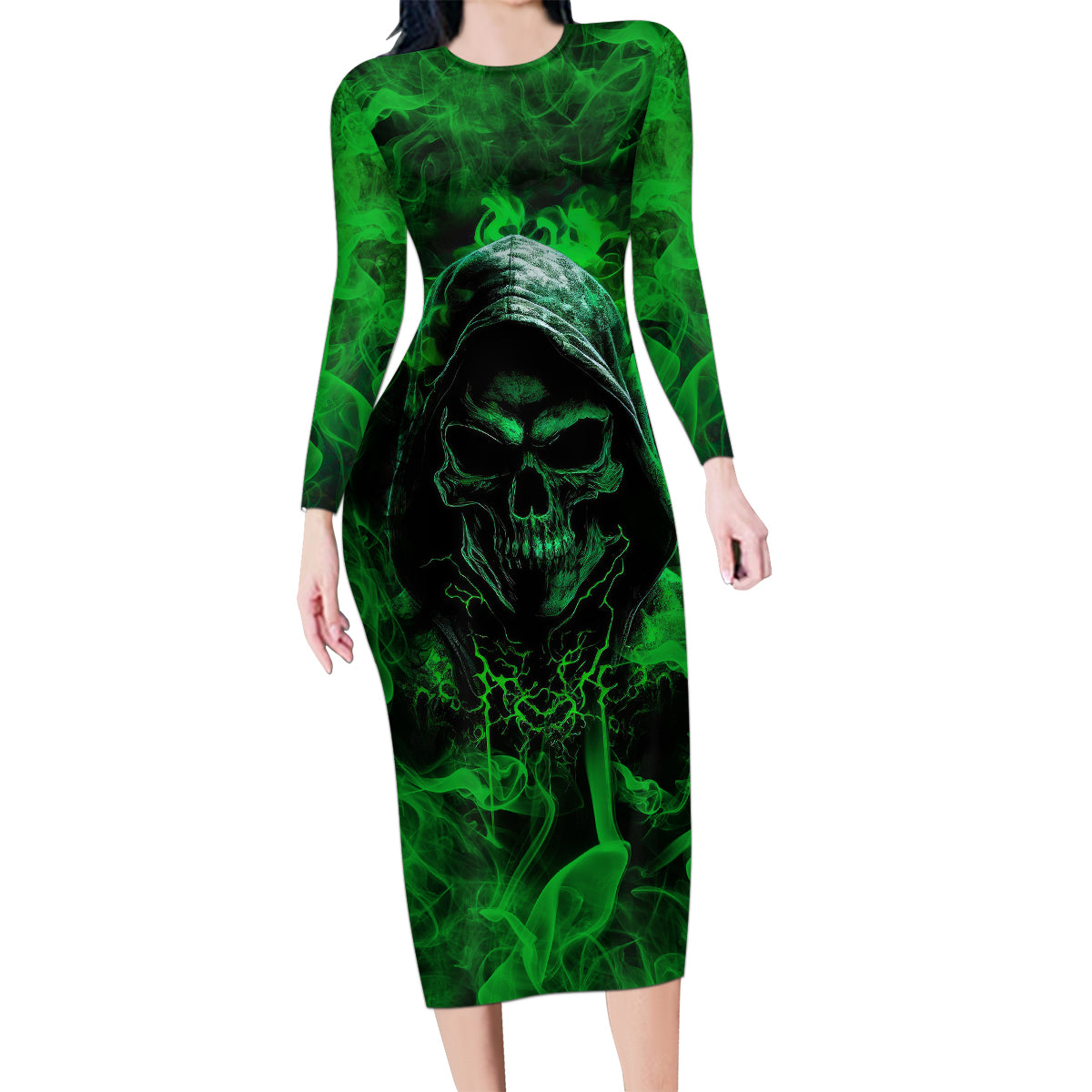 Skull Family Matching Long Sleeve Bodycon Dress and Hawaiian Shirt Try Again Tomorrow - Wonder Print Shop