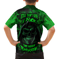 Skull Family Matching Off Shoulder Long Sleeve Dress and Hawaiian Shirt Try Again Tomorrow - Wonder Print Shop