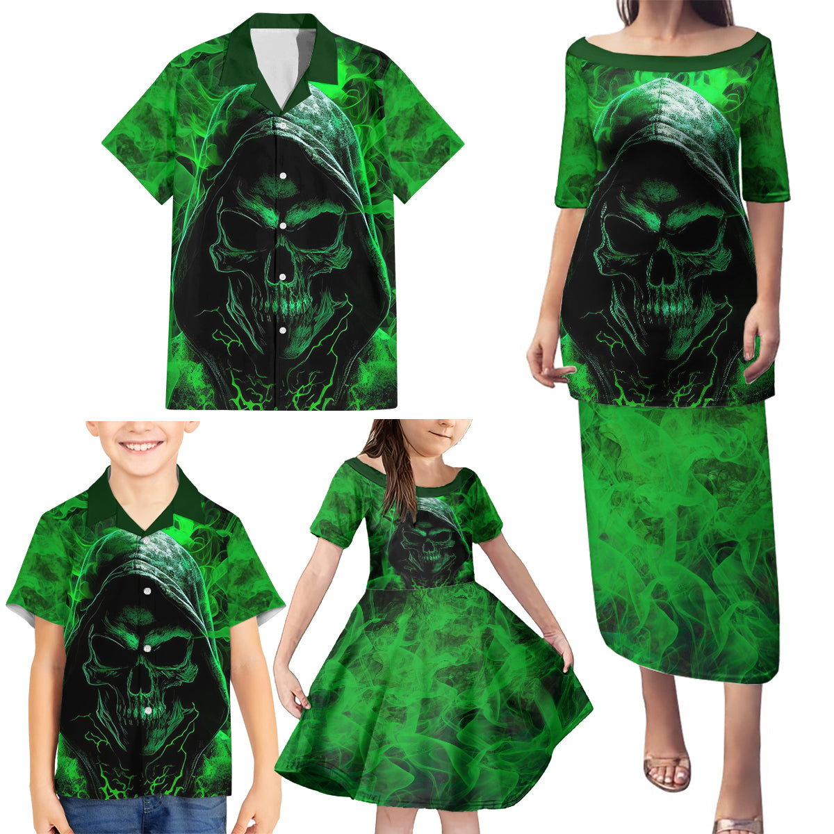 Skull Family Matching Puletasi Dress and Hawaiian Shirt Try Again Tomorrow - Wonder Print Shop