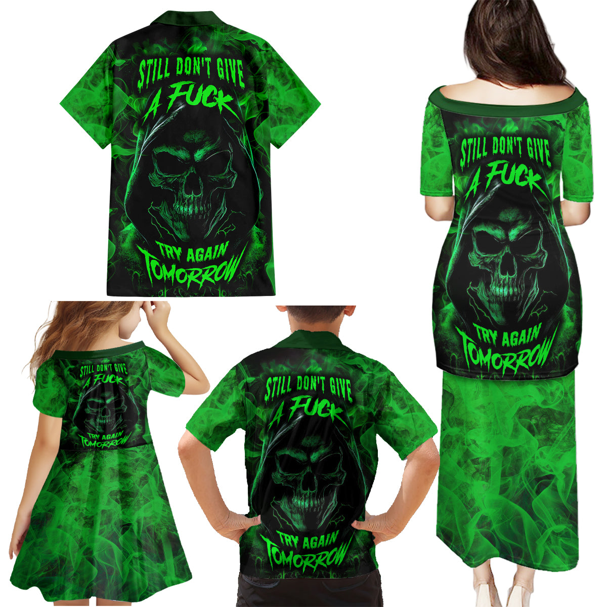 Skull Family Matching Puletasi Dress and Hawaiian Shirt Try Again Tomorrow - Wonder Print Shop