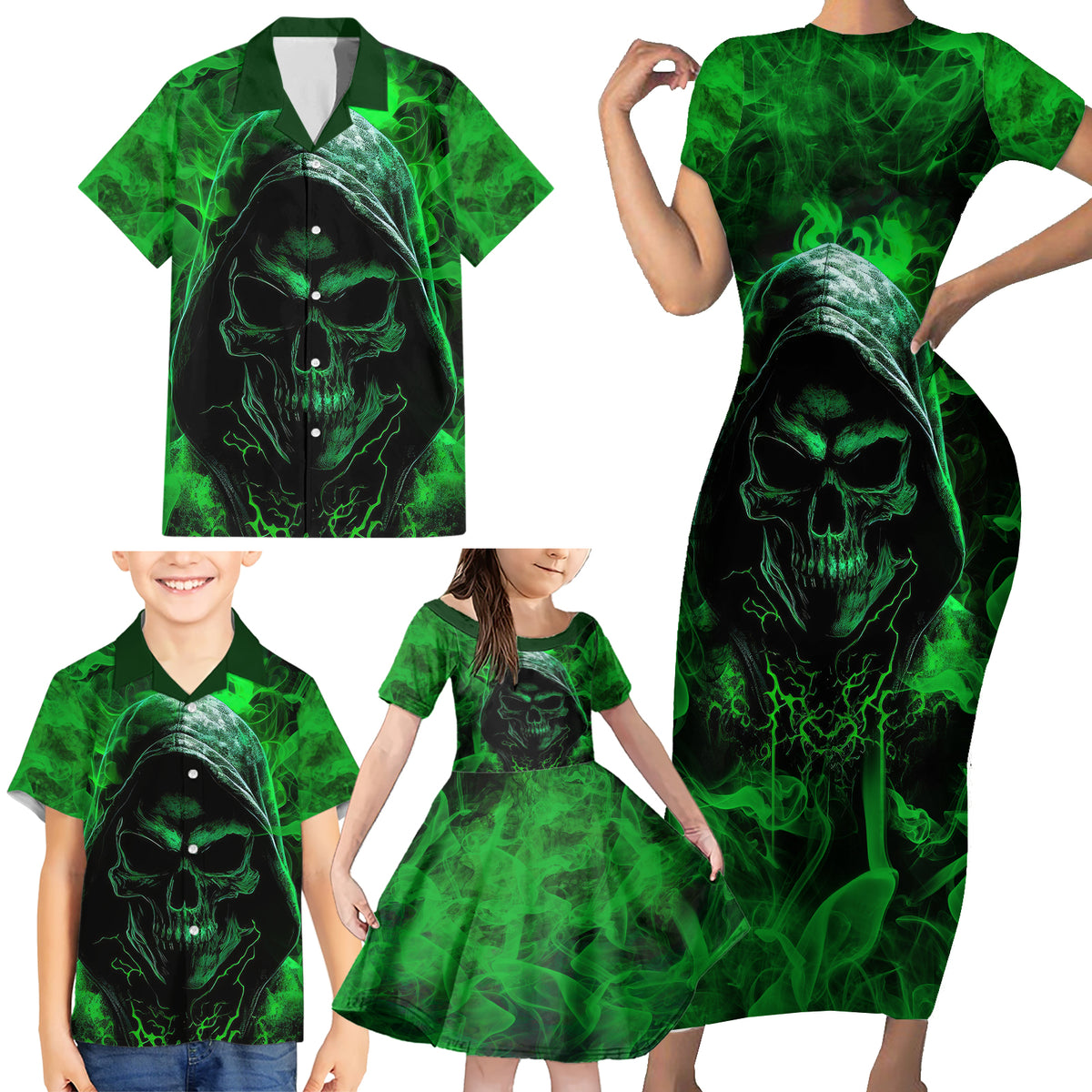 Skull Family Matching Short Sleeve Bodycon Dress and Hawaiian Shirt Try Again Tomorrow - Wonder Print Shop