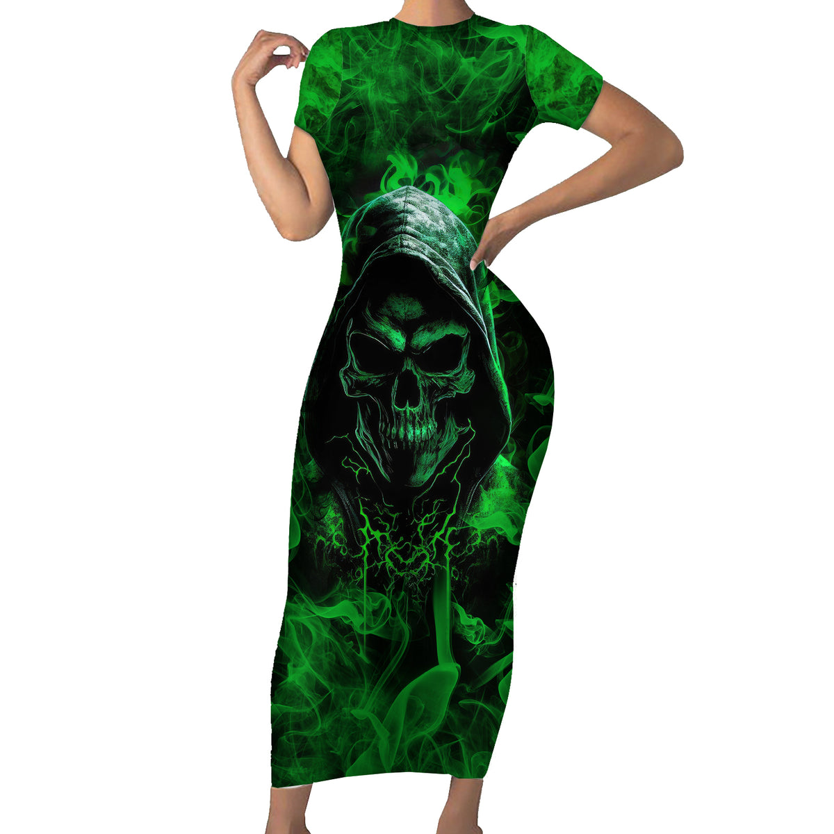 Skull Family Matching Short Sleeve Bodycon Dress and Hawaiian Shirt Try Again Tomorrow - Wonder Print Shop