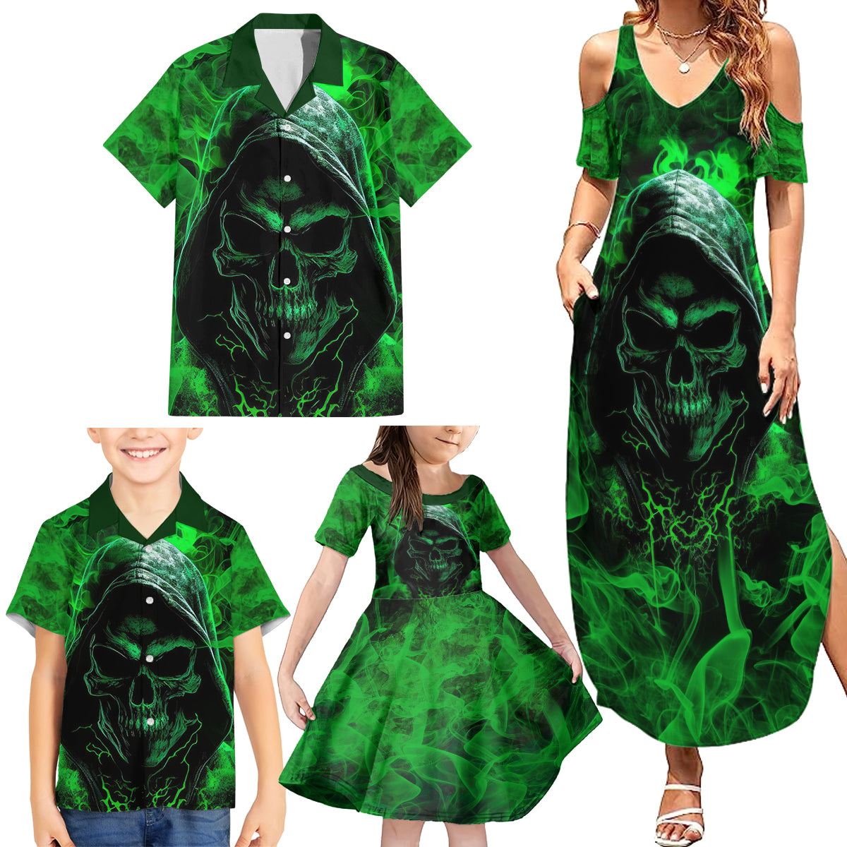 Skull Family Matching Summer Maxi Dress and Hawaiian Shirt Try Again Tomorrow - Wonder Print Shop