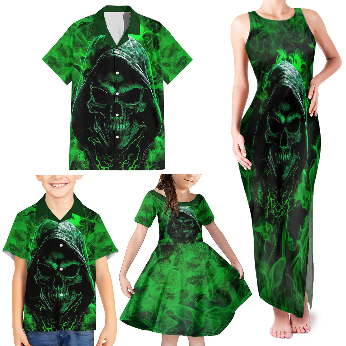 Skull Family Matching Tank Maxi Dress and Hawaiian Shirt Try Again Tomorrow - Wonder Print Shop