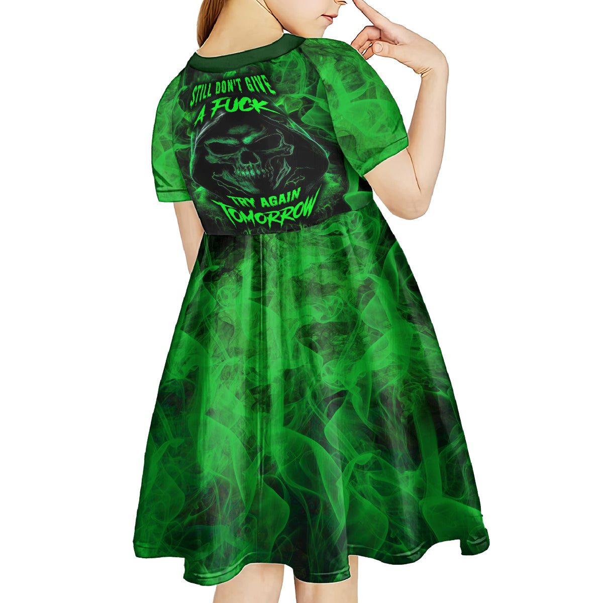 Skull Kid Short Sleeve Dress Try Again Tomorrow - Wonder Print Shop