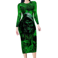 Skull Long Sleeve Bodycon Dress Try Again Tomorrow - Wonder Print Shop