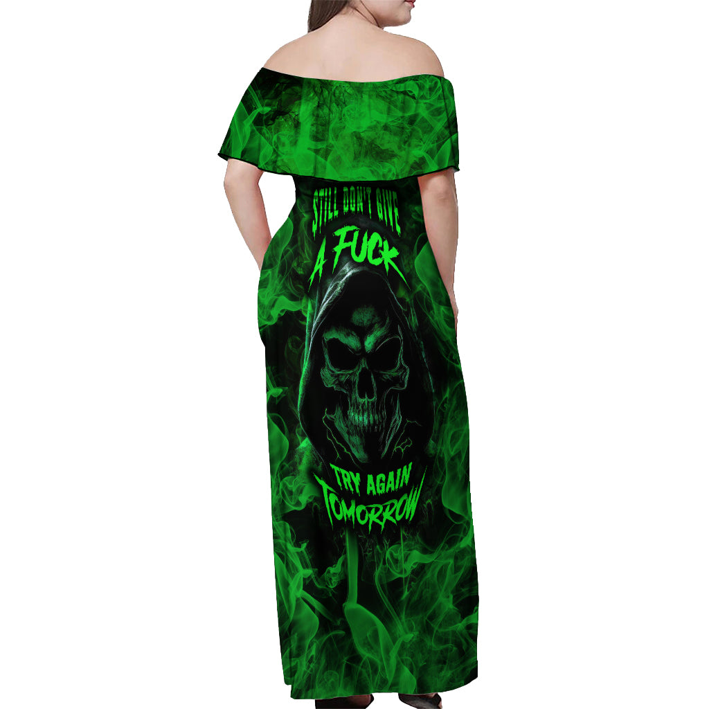 Skull Off Shoulder Maxi Dress Try Again Tomorrow - Wonder Print Shop