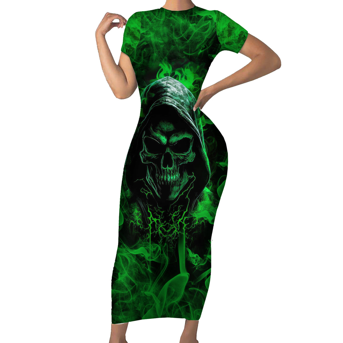 Skull Short Sleeve Bodycon Dress Try Again Tomorrow - Wonder Print Shop