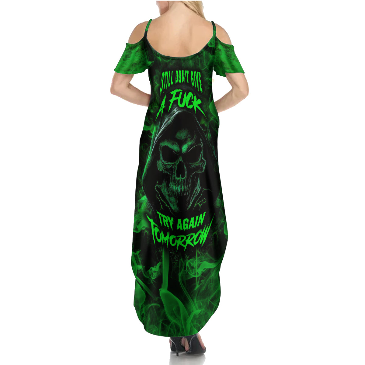 Skull Summer Maxi Dress Try Again Tomorrow - Wonder Print Shop
