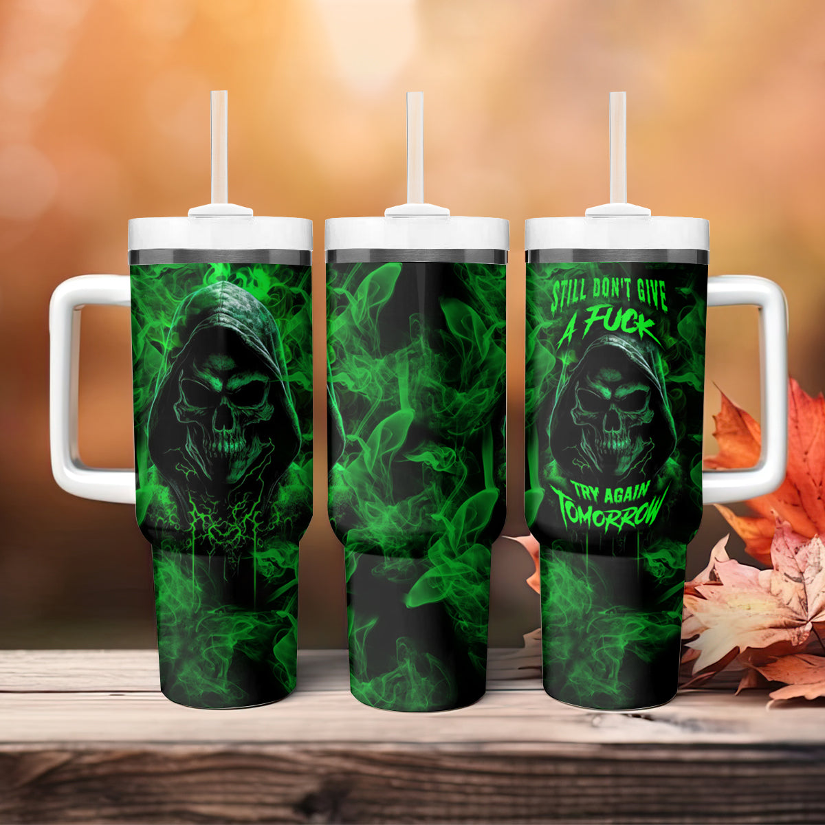 Skull Tumbler With Handle Try Again Tomorrow - Wonder Print Shop