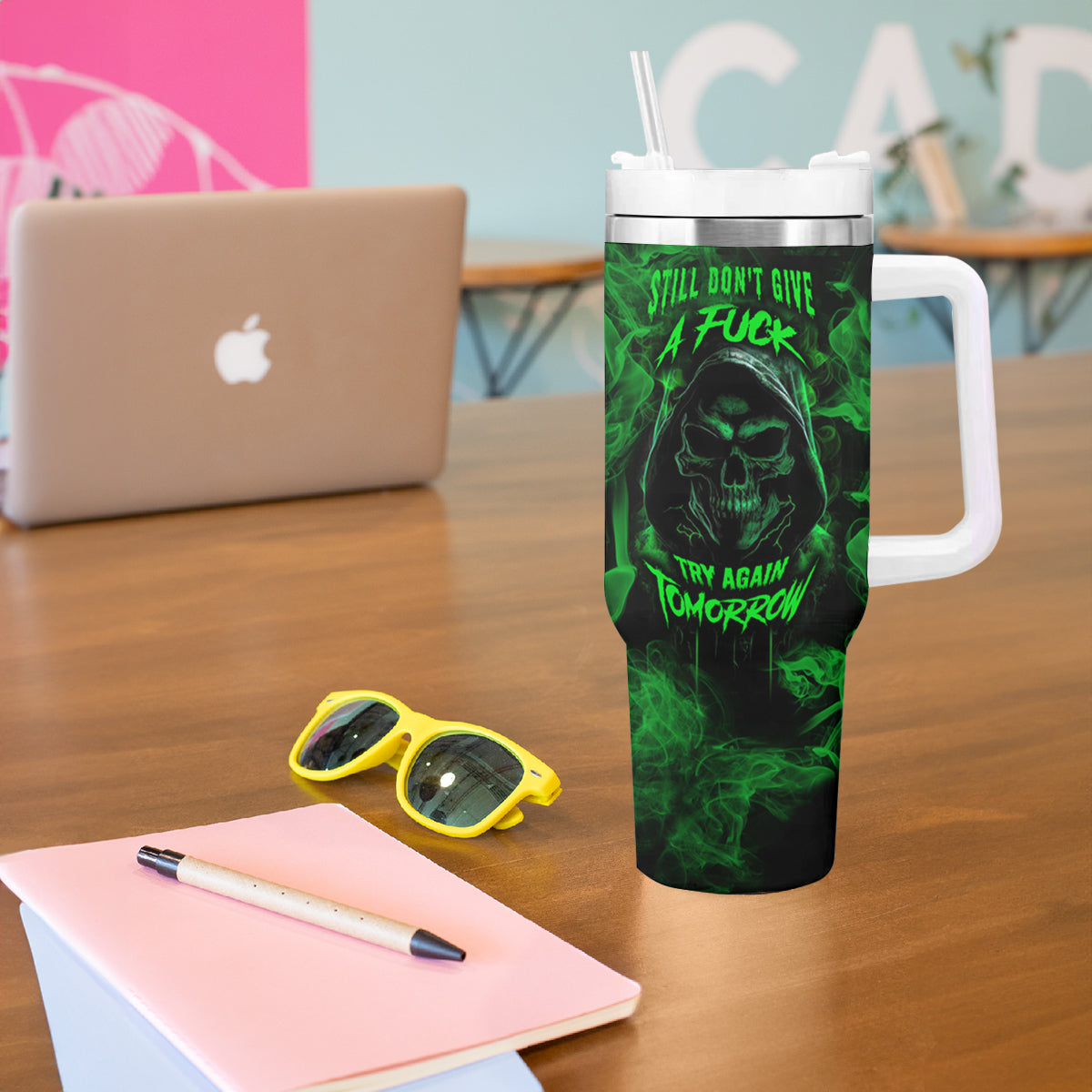 Skull Tumbler With Handle Try Again Tomorrow - Wonder Print Shop