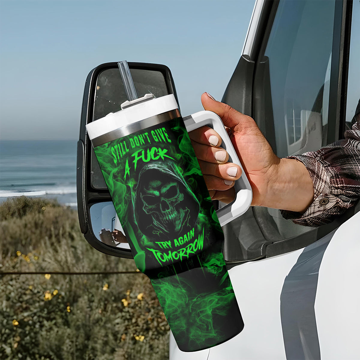 Skull Tumbler With Handle Try Again Tomorrow - Wonder Print Shop