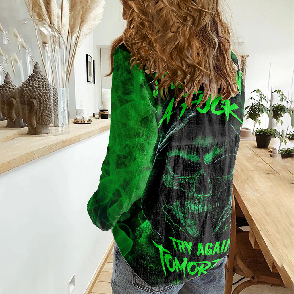 Skull Women Casual Shirt Try Again Tomorrow - Wonder Print Shop