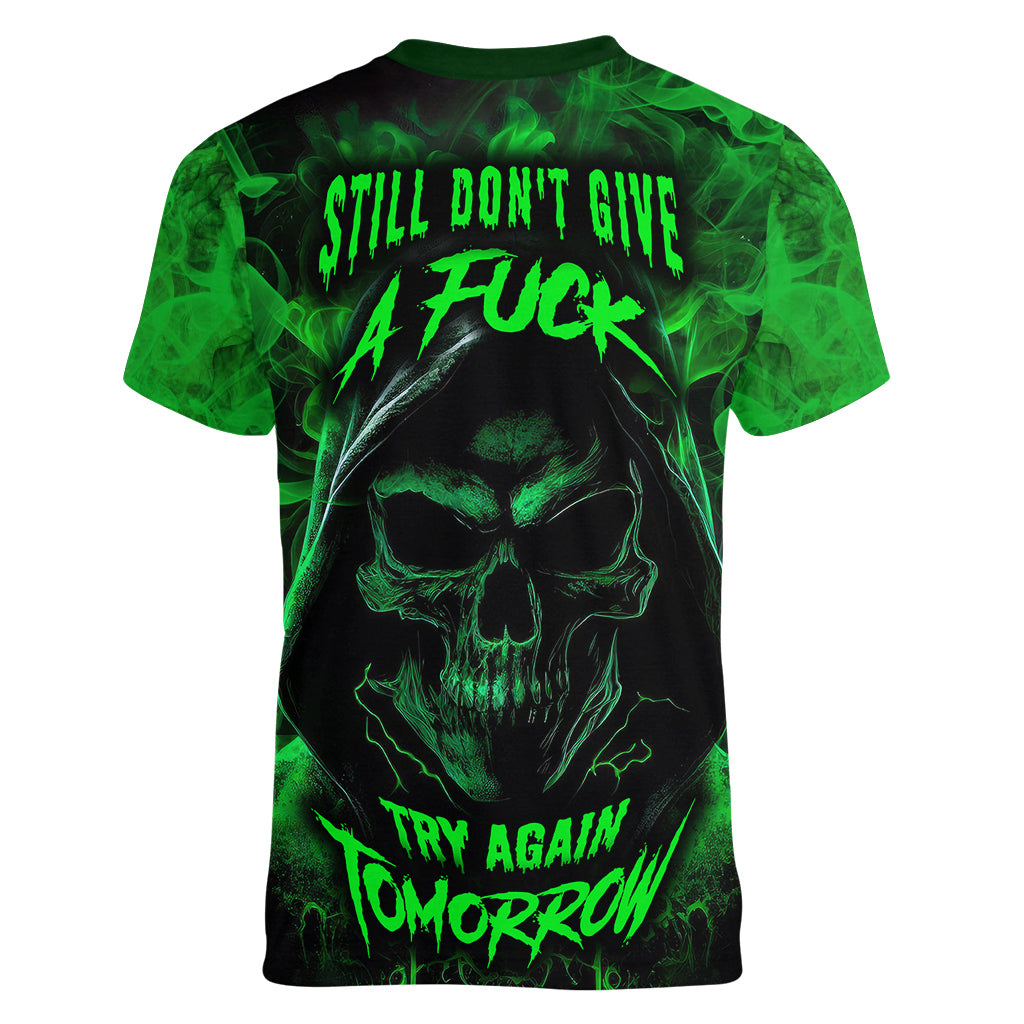 Skull Women V Neck T Shirt Try Again Tomorrow - Wonder Print Shop