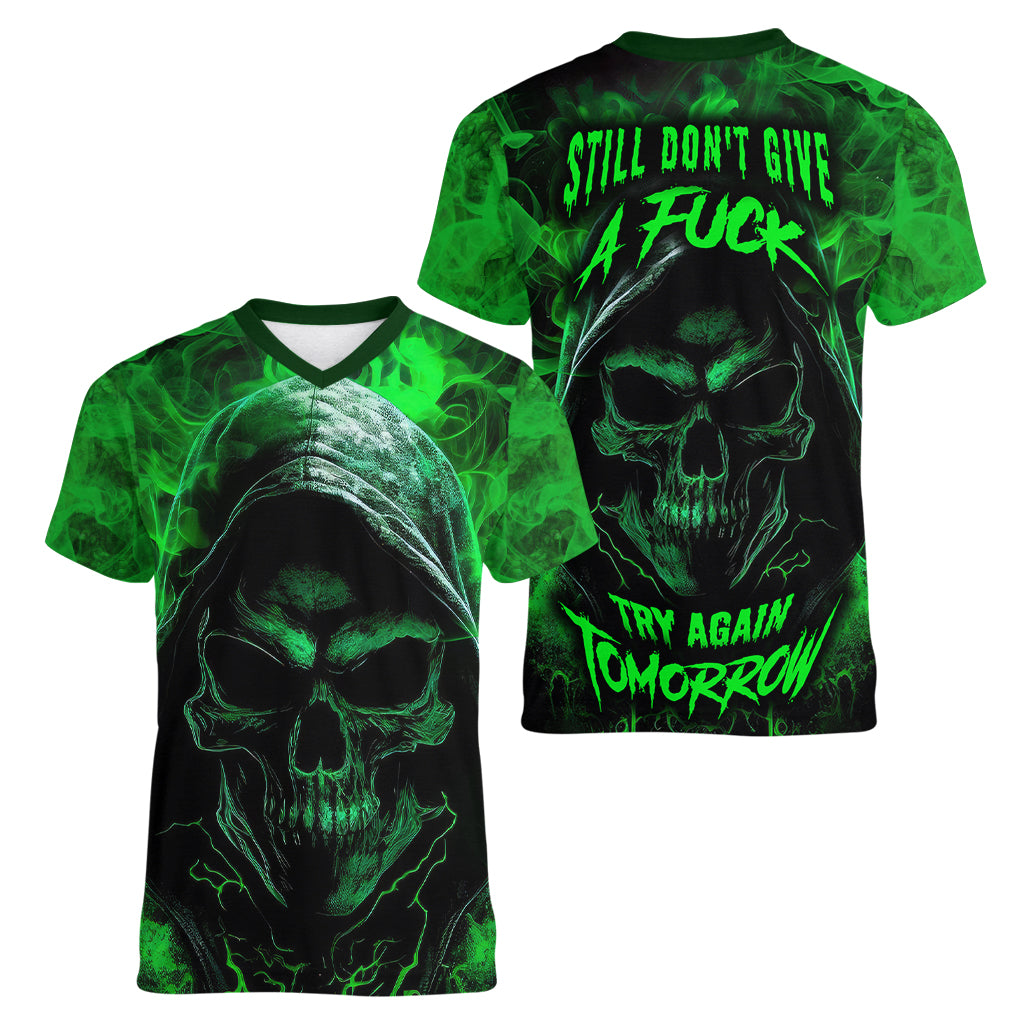 Skull Women V Neck T Shirt Try Again Tomorrow - Wonder Print Shop