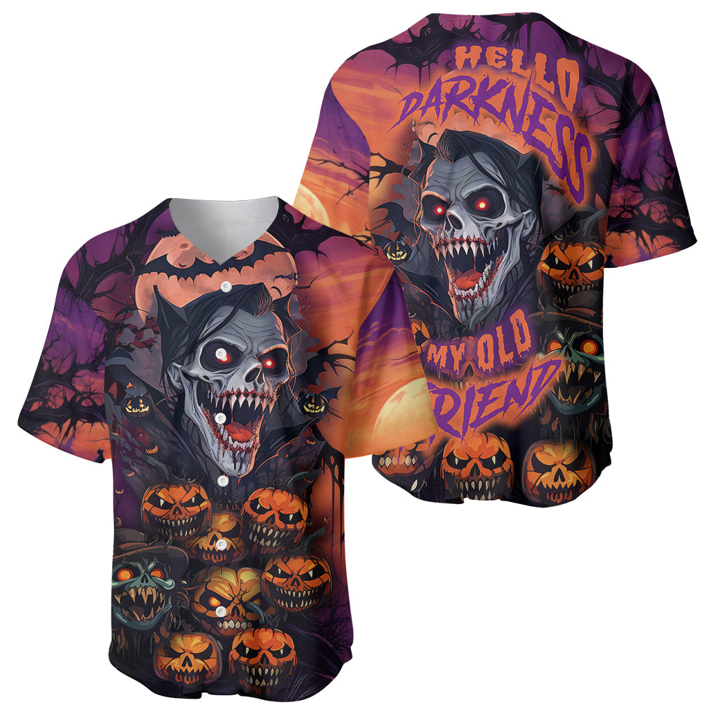 Halloween Skull Baseball Jersey Hello Darkness My Old Friend - Wonder Print Shop
