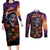 Halloween Skull Couples Matching Long Sleeve Bodycon Dress and Long Sleeve Button Shirts Hello Darkness My Old Friend - Wonder Print Shop