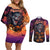 Halloween Skull Couples Matching Off Shoulder Short Dress and Long Sleeve Button Shirts Hello Darkness My Old Friend - Wonder Print Shop
