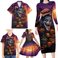 Halloween Skull Family Matching Long Sleeve Bodycon Dress and Hawaiian Shirt Hello Darkness My Old Friend - Wonder Print Shop