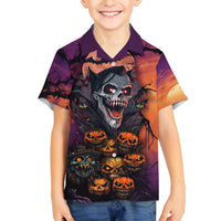 Halloween Skull Family Matching Off Shoulder Long Sleeve Dress and Hawaiian Shirt Hello Darkness My Old Friend - Wonder Print Shop