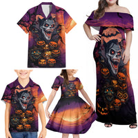 Halloween Skull Family Matching Off Shoulder Maxi Dress and Hawaiian Shirt Hello Darkness My Old Friend - Wonder Print Shop
