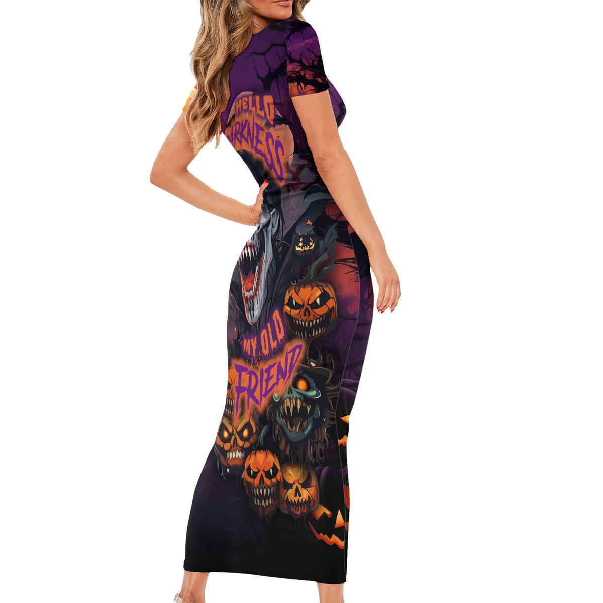 Halloween Skull Family Matching Short Sleeve Bodycon Dress and Hawaiian Shirt Hello Darkness My Old Friend - Wonder Print Shop