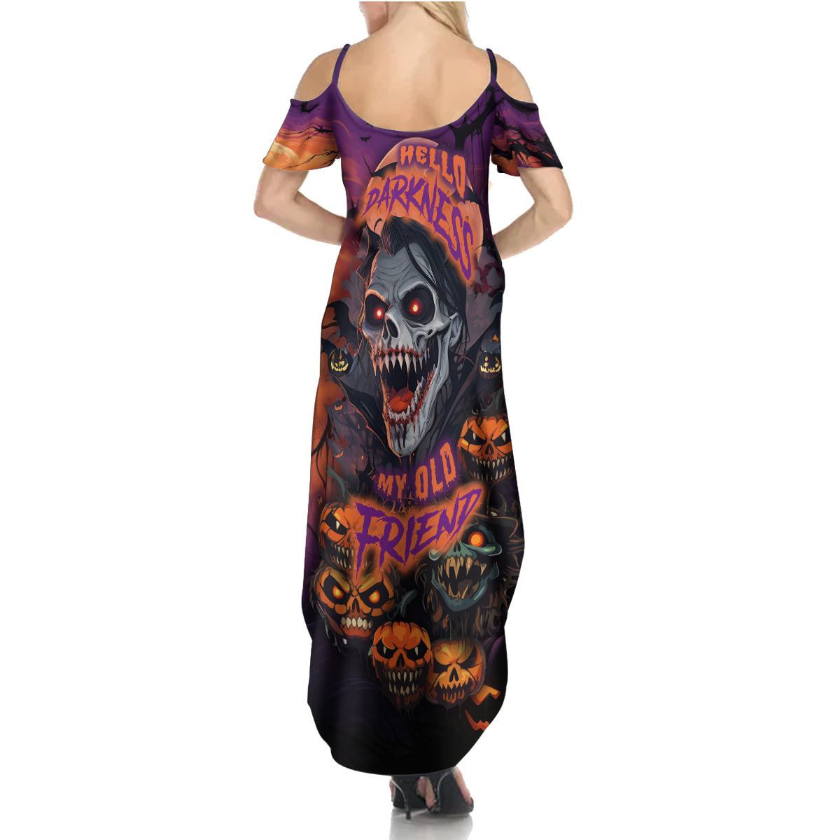 Halloween Skull Family Matching Summer Maxi Dress and Hawaiian Shirt Hello Darkness My Old Friend - Wonder Print Shop