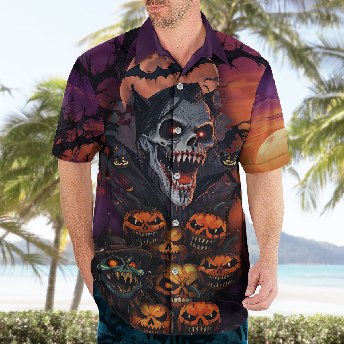 Halloween Skull Hawaiian Shirt Hello Darkness My Old Friend - Wonder Print Shop