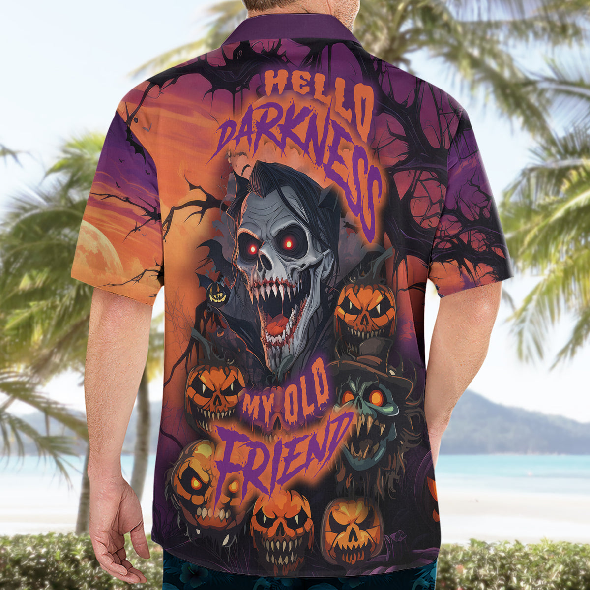 Halloween Skull Hawaiian Shirt Hello Darkness My Old Friend - Wonder Print Shop