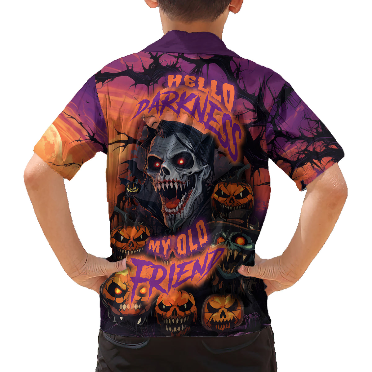 Halloween Skull Kid Hawaiian Shirt Hello Darkness My Old Friend - Wonder Print Shop