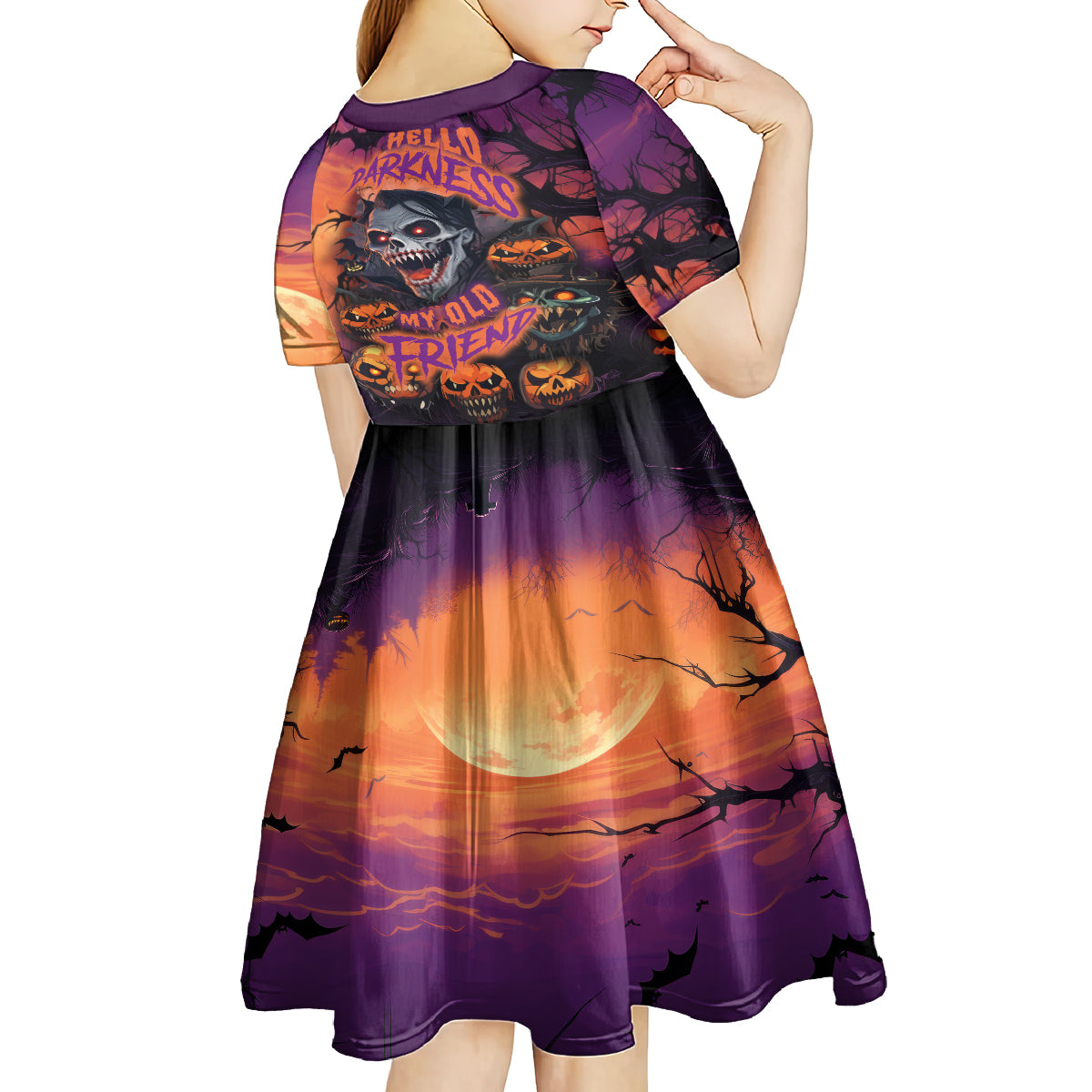 Halloween Skull Kid Short Sleeve Dress Hello Darkness My Old Friend - Wonder Print Shop