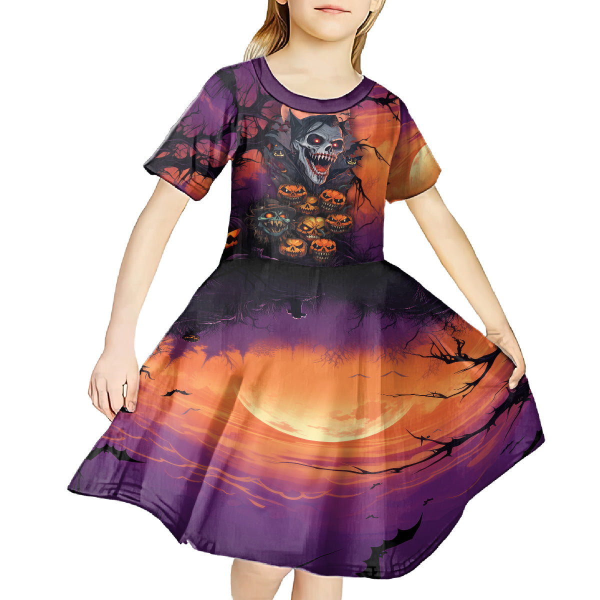 Halloween Skull Kid Short Sleeve Dress Hello Darkness My Old Friend - Wonder Print Shop
