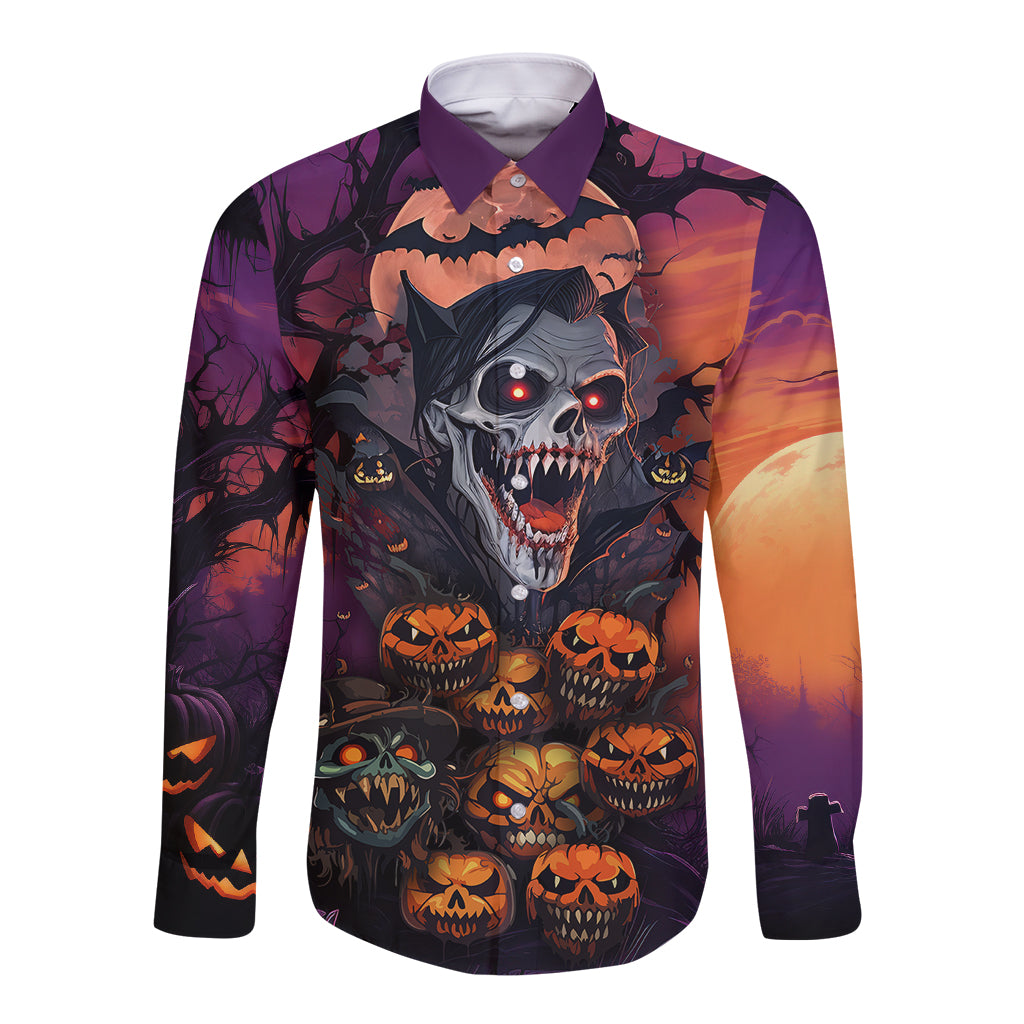Halloween Skull Long Sleeve Button Shirt Hello Darkness My Old Friend - Wonder Print Shop